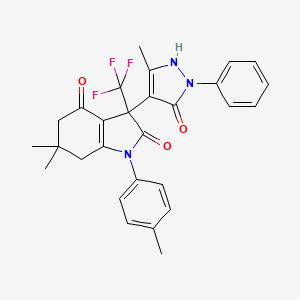 6,6-Dimethyl-3-(5-methyl-3-oxo-2-phenyl-2,3-dihydro-1H-pyrazol-4-yl)-1-p-tolyl-3-trifluoromethyl-3,5,6,7-tetrahydro-1H-indole-2,4-dione