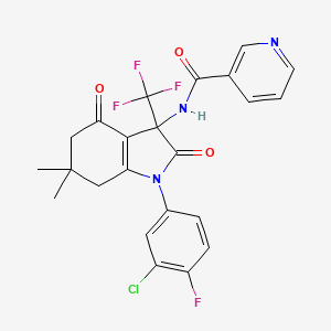 N-[1-(3-chloro-4-fluorophenyl)-6,6-dimethyl-2,4-dioxo-3-(trifluoromethyl)-2,3,4,5,6,7-hexahydro-1H-indol-3-yl]pyridine-3-carboxamide