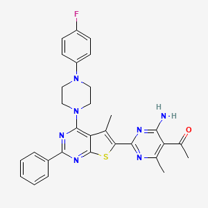 molecular formula C30H28FN7OS B11500038 1-(4-Amino-2-{4-[4-(4-fluorophenyl)piperazin-1-yl]-5-methyl-2-phenylthieno[2,3-d]pyrimidin-6-yl}-6-methylpyrimidin-5-yl)ethanone 