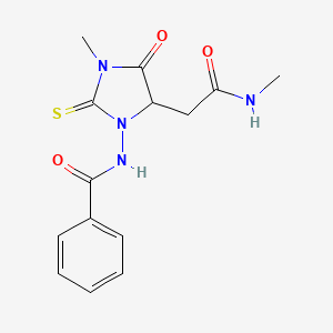 molecular formula C14H16N4O3S B11500110 Benzamide, N-(3-methyl-5-methylcarbamoylmethyl-4-oxo-2-thioxoimidazolidin-1-yl)- 