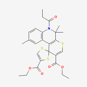 molecular formula C26H29NO5S3 B11500207 Diethyl 5',5',9'-trimethyl-6'-propanoyl-5',6'-dihydrospiro[1,3-dithiole-2,1'-thiopyrano[2,3-c]quinoline]-2',4-dicarboxylate 