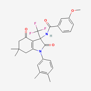 N-[1-(3,4-dimethylphenyl)-6,6-dimethyl-2,4-dioxo-3-(trifluoromethyl)-2,3,4,5,6,7-hexahydro-1H-indol-3-yl]-3-methoxybenzamide