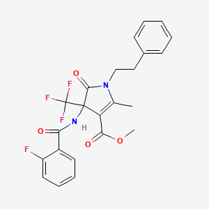 molecular formula C23H20F4N2O4 B11500241 methyl 4-{[(2-fluorophenyl)carbonyl]amino}-2-methyl-5-oxo-1-(2-phenylethyl)-4-(trifluoromethyl)-4,5-dihydro-1H-pyrrole-3-carboxylate 