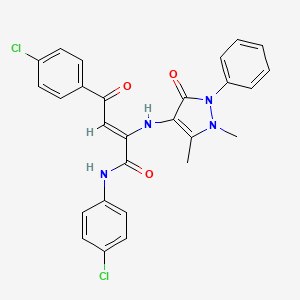 molecular formula C27H22Cl2N4O3 B11500259 (2Z)-N,4-bis(4-chlorophenyl)-2-[(1,5-dimethyl-3-oxo-2-phenyl-2,3-dihydro-1H-pyrazol-4-yl)amino]-4-oxobut-2-enamide 