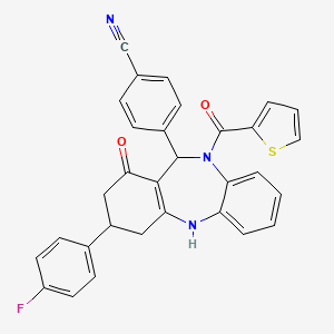 4-[3-(4-fluorophenyl)-1-oxo-10-(thiophen-2-ylcarbonyl)-2,3,4,5,10,11-hexahydro-1H-dibenzo[b,e][1,4]diazepin-11-yl]benzonitrile