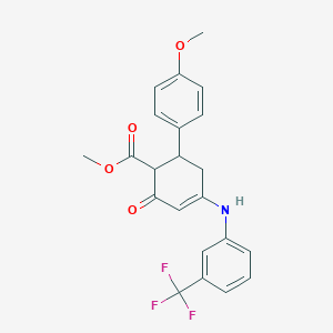 molecular formula C22H20F3NO4 B11500332 Methyl 6-(4-methoxyphenyl)-2-oxo-4-{[3-(trifluoromethyl)phenyl]amino}cyclohex-3-ene-1-carboxylate 