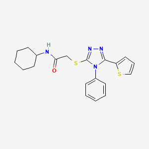 molecular formula C20H22N4OS2 B11500349 N-cyclohexyl-2-{[4-phenyl-5-(thiophen-2-yl)-4H-1,2,4-triazol-3-yl]sulfanyl}acetamide 