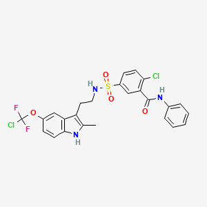 molecular formula C25H21Cl2F2N3O4S B11500362 2-chloro-5-[(2-{5-[chloro(difluoro)methoxy]-2-methyl-1H-indol-3-yl}ethyl)sulfamoyl]-N-phenylbenzamide 