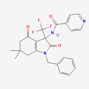 molecular formula C24H22F3N3O3 B11500363 N-[1-benzyl-6,6-dimethyl-2,4-dioxo-3-(trifluoromethyl)-2,3,4,5,6,7-hexahydro-1H-indol-3-yl]pyridine-4-carboxamide 