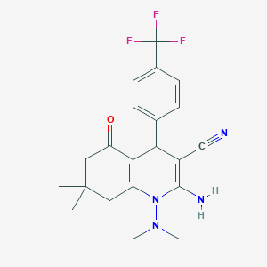 molecular formula C21H23F3N4O B11500451 2-Amino-1-(dimethylamino)-7,7-dimethyl-5-oxo-4-[4-(trifluoromethyl)phenyl]-1,4,5,6,7,8-hexahydroquinoline-3-carbonitrile 