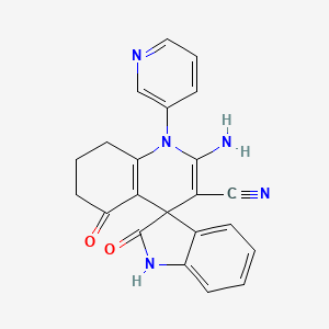 molecular formula C22H17N5O2 B11500458 2'-amino-2,5'-dioxo-1'-(pyridin-3-yl)-1,2,5',6',7',8'-hexahydro-1'H-spiro[indole-3,4'-quinoline]-3'-carbonitrile 