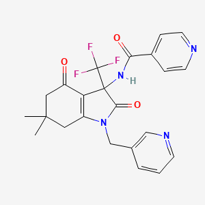 molecular formula C23H21F3N4O3 B11500473 N-[6,6-dimethyl-2,4-dioxo-1-(pyridin-3-ylmethyl)-3-(trifluoromethyl)-2,3,4,5,6,7-hexahydro-1H-indol-3-yl]pyridine-4-carboxamide 