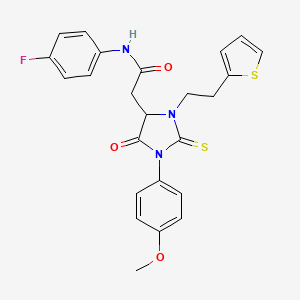 N-(4-fluorophenyl)-2-{1-(4-methoxyphenyl)-5-oxo-3-[2-(thiophen-2-yl)ethyl]-2-thioxoimidazolidin-4-yl}acetamide