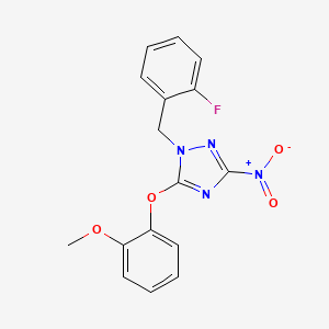 molecular formula C16H13FN4O4 B11500514 1-(2-fluorobenzyl)-5-(2-methoxyphenoxy)-3-nitro-1H-1,2,4-triazole 