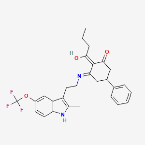 2-butanoyl-3-({2-[2-methyl-5-(trifluoromethoxy)-1H-indol-3-yl]ethyl}amino)-5-phenylcyclohex-2-en-1-one