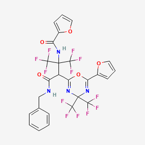 molecular formula C26H16F12N4O5 B11500615 N-[4-(benzylamino)-1,1,1-trifluoro-3-[6-(furan-2-yl)-4,4-bis(trifluoromethyl)-4H-1,3,5-oxadiazin-2-yl]-4-oxo-2-(trifluoromethyl)butan-2-yl]furan-2-carboxamide 