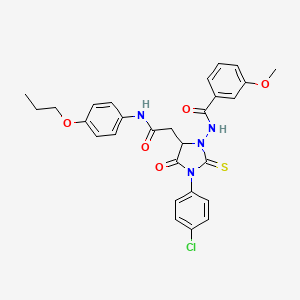 N-[3-(4-chlorophenyl)-4-oxo-5-{2-oxo-2-[(4-propoxyphenyl)amino]ethyl}-2-thioxoimidazolidin-1-yl]-3-methoxybenzamide