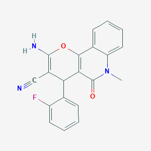 molecular formula C20H14FN3O2 B11500648 2-amino-4-(2-fluorophenyl)-6-methyl-5-oxo-5,6-dihydro-4H-pyrano[3,2-c]quinoline-3-carbonitrile 