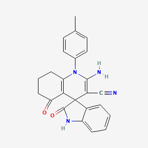 molecular formula C24H20N4O2 B11500722 2'-amino-1'-(4-methylphenyl)-2,5'-dioxo-1,2,5',6',7',8'-hexahydro-1'H-spiro[indole-3,4'-quinoline]-3'-carbonitrile 