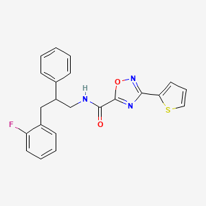 molecular formula C22H18FN3O2S B11500729 N-[3-(2-fluorophenyl)-2-phenylpropyl]-3-(thiophen-2-yl)-1,2,4-oxadiazole-5-carboxamide 