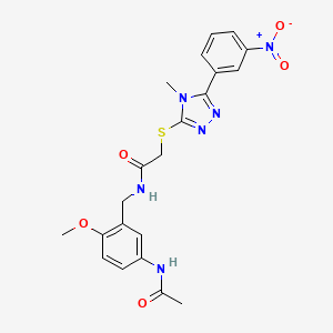 molecular formula C21H22N6O5S B11500738 N-[5-(acetylamino)-2-methoxybenzyl]-2-{[4-methyl-5-(3-nitrophenyl)-4H-1,2,4-triazol-3-yl]sulfanyl}acetamide 