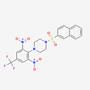 molecular formula C21H17F3N4O6S B11500745 1-[2,6-Dinitro-4-(trifluoromethyl)phenyl]-4-(naphthalen-2-ylsulfonyl)piperazine 