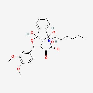 11-(3,4-dimethoxyphenyl)-15-hexyl-2,2,9-trihydroxy-10-oxa-15-azatetracyclo[7.6.0.01,12.03,8]pentadeca-3,5,7,11-tetraene-13,14-dione