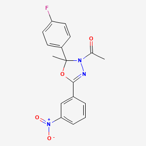 molecular formula C17H14FN3O4 B11500848 1-[2-(4-fluorophenyl)-2-methyl-5-(3-nitrophenyl)-1,3,4-oxadiazol-3(2H)-yl]ethanone 