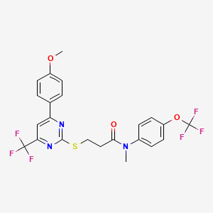 molecular formula C23H19F6N3O3S B11500855 3-{[4-(4-methoxyphenyl)-6-(trifluoromethyl)pyrimidin-2-yl]sulfanyl}-N-methyl-N-[4-(trifluoromethoxy)phenyl]propanamide 