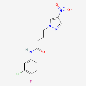 molecular formula C13H12ClFN4O3 B11500955 N-(3-chloro-4-fluorophenyl)-4-(4-nitro-1H-pyrazol-1-yl)butanamide 