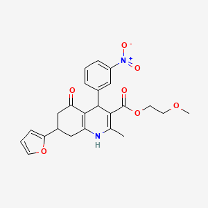 molecular formula C24H24N2O7 B11500963 2-Methoxyethyl 7-(furan-2-yl)-2-methyl-4-(3-nitrophenyl)-5-oxo-1,4,5,6,7,8-hexahydroquinoline-3-carboxylate 