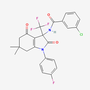 3-chloro-N-[1-(4-fluorophenyl)-6,6-dimethyl-2,4-dioxo-3-(trifluoromethyl)-2,3,4,5,6,7-hexahydro-1H-indol-3-yl]benzamide