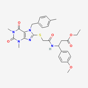 molecular formula C29H33N5O6S B11501065 ethyl 3-[({[1,3-dimethyl-7-(4-methylbenzyl)-2,6-dioxo-2,3,6,7-tetrahydro-1H-purin-8-yl]sulfanyl}acetyl)amino]-3-(4-methoxyphenyl)propanoate 