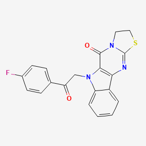 molecular formula C20H14FN3O2S B11501077 9H-3-Thia-4,9,10a-triazacyclopenta[b]fluoren-10-one, 9-[2-(4-fluorophenyl)-2-oxoethyl]-1,2-dihydro- 