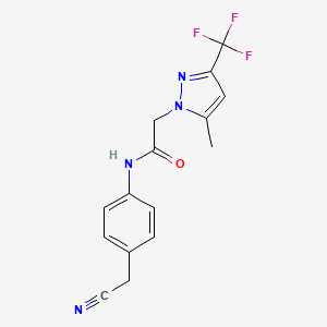 molecular formula C15H13F3N4O B11501109 N-[4-(cyanomethyl)phenyl]-2-[5-methyl-3-(trifluoromethyl)-1H-pyrazol-1-yl]acetamide 