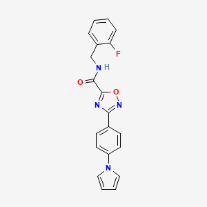 molecular formula C20H15FN4O2 B11501144 N-(2-fluorobenzyl)-3-[4-(1H-pyrrol-1-yl)phenyl]-1,2,4-oxadiazole-5-carboxamide 