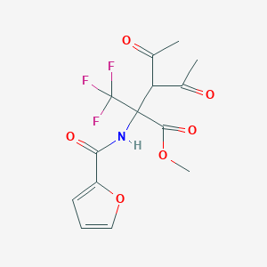 molecular formula C14H14F3NO6 B11501217 methyl 3-acetyl-N-(furan-2-ylcarbonyl)-4-oxo-2-(trifluoromethyl)norvalinate 