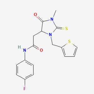 N-(4-fluorophenyl)-2-[1-methyl-5-oxo-2-sulfanylidene-3-(thiophen-2-ylmethyl)imidazolidin-4-yl]acetamide