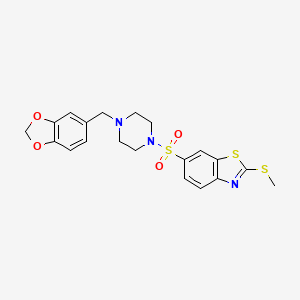 molecular formula C20H21N3O4S3 B11501268 6-{[4-(1,3-Benzodioxol-5-ylmethyl)piperazin-1-yl]sulfonyl}-2-(methylsulfanyl)-1,3-benzothiazole 