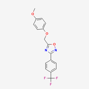 molecular formula C17H13F3N2O3 B11501298 5-[(4-Methoxyphenoxy)methyl]-3-[4-(trifluoromethyl)phenyl]-1,2,4-oxadiazole 