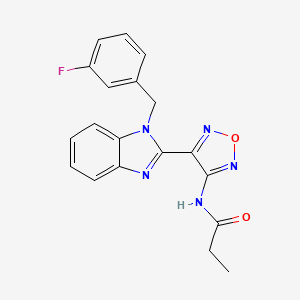 molecular formula C19H16FN5O2 B11501301 N-{4-[1-(3-fluorobenzyl)-1H-benzimidazol-2-yl]-1,2,5-oxadiazol-3-yl}propanamide 