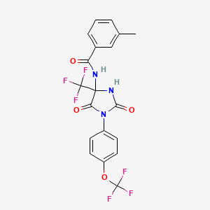 molecular formula C19H13F6N3O4 B11501320 N-{2,5-dioxo-1-[4-(trifluoromethoxy)phenyl]-4-(trifluoromethyl)imidazolidin-4-yl}-3-methylbenzamide 