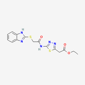 molecular formula C15H15N5O3S2 B11501338 ethyl (5-{[(1H-benzimidazol-2-ylsulfanyl)acetyl]amino}-1,3,4-thiadiazol-2-yl)acetate 