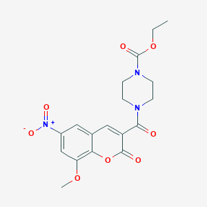 molecular formula C18H19N3O8 B11501419 ethyl 4-[(8-methoxy-6-nitro-2-oxo-2H-chromen-3-yl)carbonyl]piperazine-1-carboxylate 