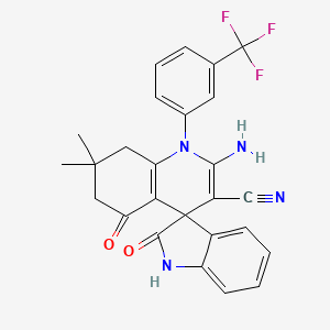 2'-amino-7',7'-dimethyl-2,5'-dioxo-1'-[3-(trifluoromethyl)phenyl]-1,2,5',6',7',8'-hexahydro-1'H-spiro[indole-3,4'-quinoline]-3'-carbonitrile