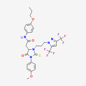 2-[3-{3-[3,5-bis(trifluoromethyl)-1H-pyrazol-1-yl]propyl}-1-(4-methoxyphenyl)-5-oxo-2-thioxoimidazolidin-4-yl]-N-(4-propoxyphenyl)acetamide