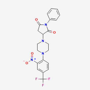 molecular formula C21H19F3N4O4 B11501496 3-{4-[2-Nitro-4-(trifluoromethyl)phenyl]piperazin-1-yl}-1-phenylpyrrolidine-2,5-dione 