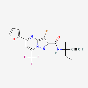 molecular formula C18H14BrF3N4O2 B11501509 3-bromo-5-(furan-2-yl)-N-(3-methylpent-1-yn-3-yl)-7-(trifluoromethyl)pyrazolo[1,5-a]pyrimidine-2-carboxamide 