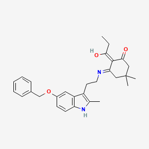 molecular formula C29H34N2O3 B11501525 3-({2-[5-(benzyloxy)-2-methyl-1H-indol-3-yl]ethyl}amino)-5,5-dimethyl-2-propanoylcyclohex-2-en-1-one 