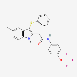 molecular formula C25H21F3N2O2S B11501534 2-[1,5-dimethyl-3-(phenylsulfanyl)-1H-indol-2-yl]-N-[4-(trifluoromethoxy)phenyl]acetamide 